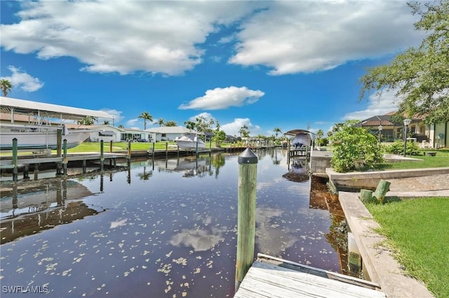 dock area with a water view