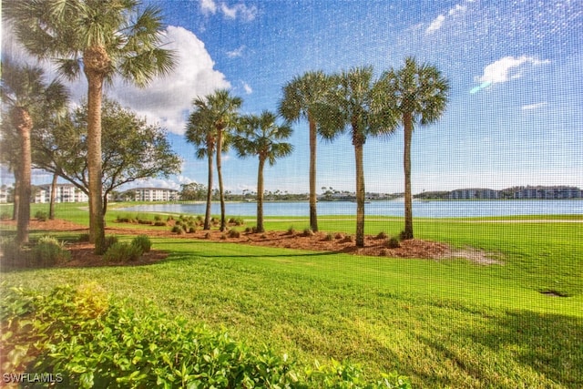 view of yard with a water view