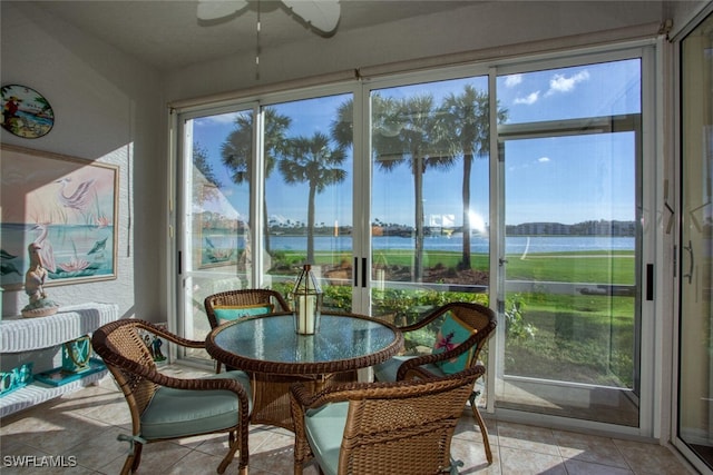 sunroom with a water view