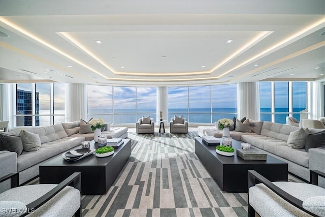 lobby featuring a water view