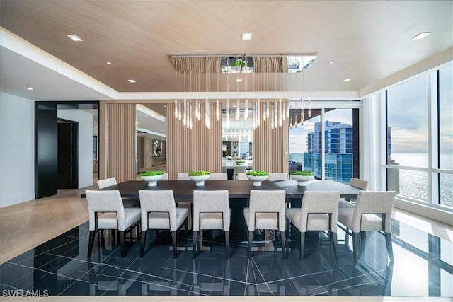 dining area with a water view