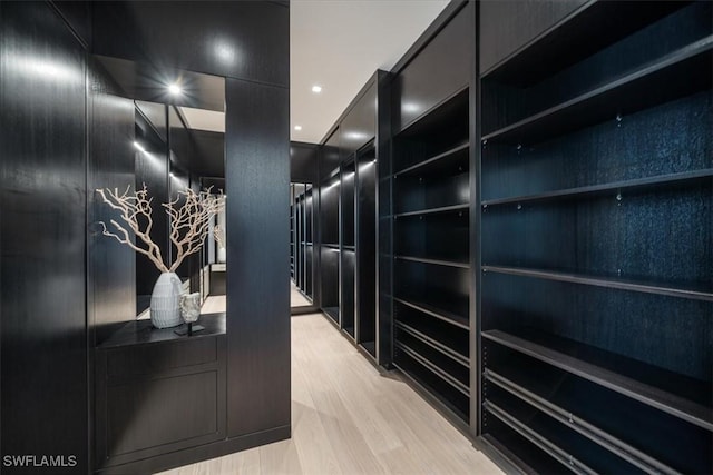 spacious closet featuring light hardwood / wood-style floors