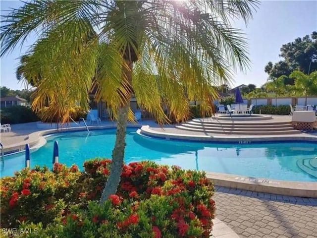 view of swimming pool featuring a patio