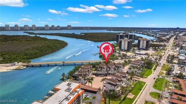 aerial view with a water view