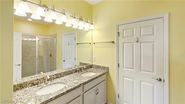 bathroom featuring vanity and walk in shower