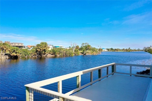 dock area with a water view