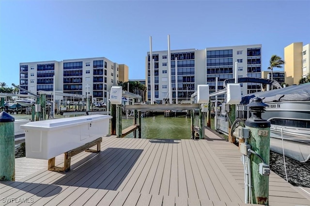 view of dock with a water view