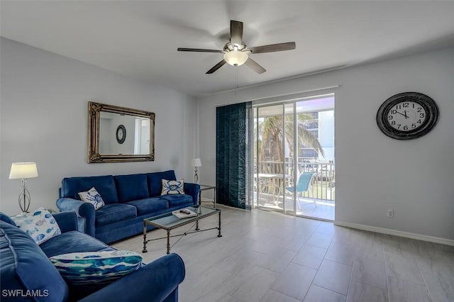 living room with ceiling fan