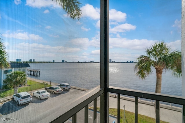 view of water feature featuring a city view