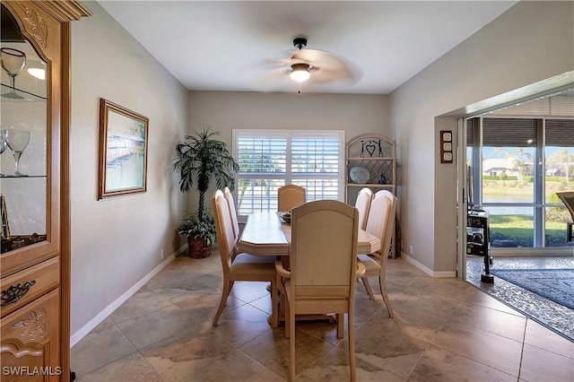 dining room with ceiling fan