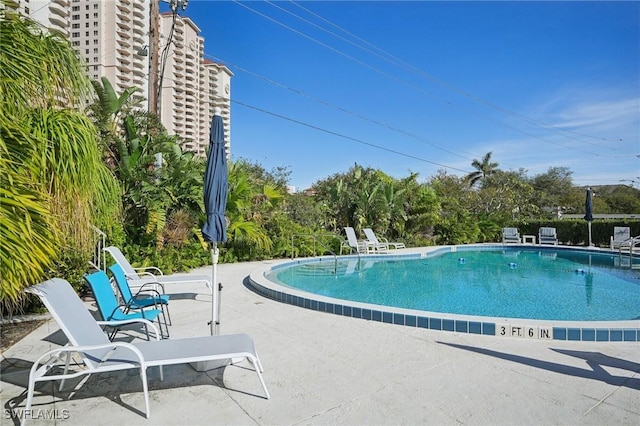 view of swimming pool with a patio