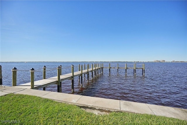 view of dock with a water view