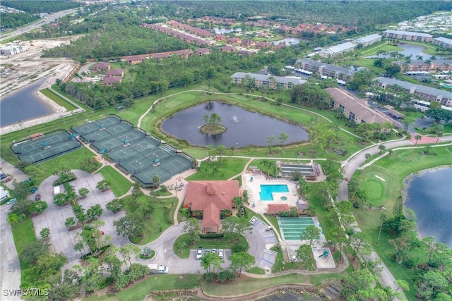 aerial view with a water view