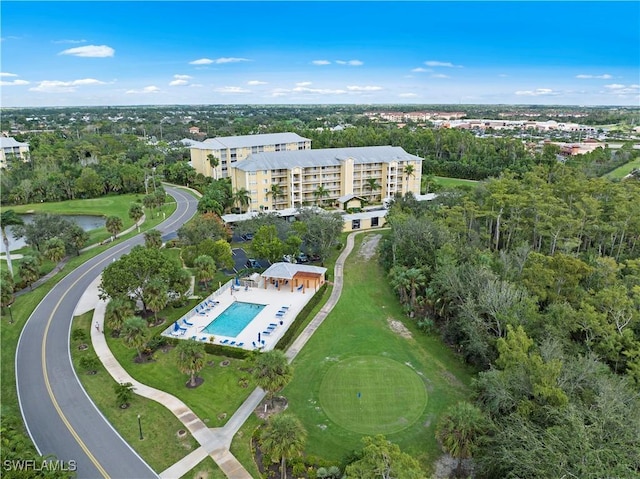 aerial view with a water view