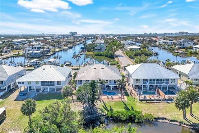 aerial view featuring a water view