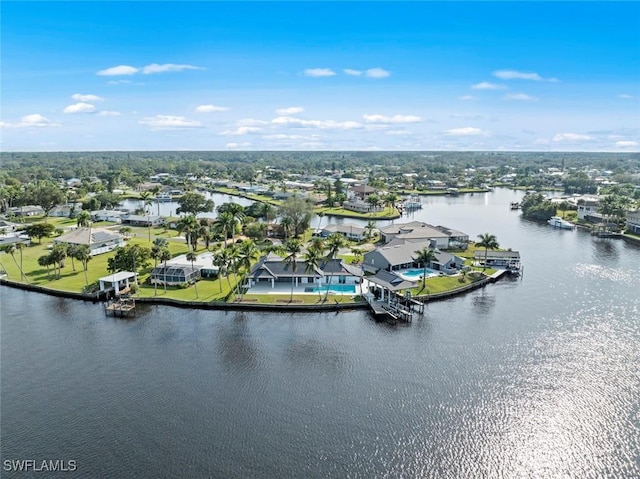 bird's eye view featuring a water view