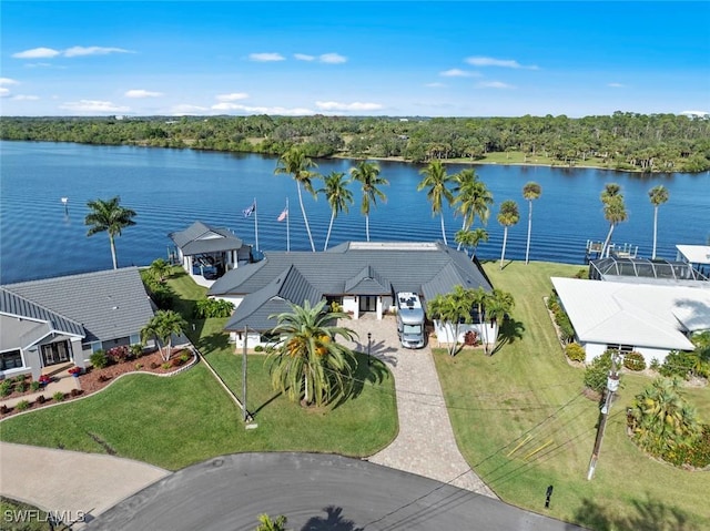 bird's eye view featuring a water view