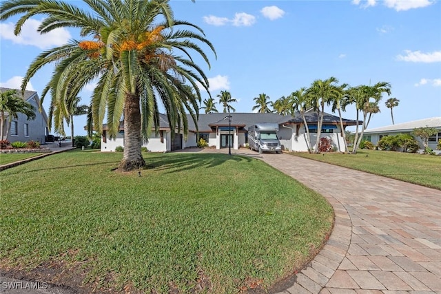 ranch-style house featuring a front lawn