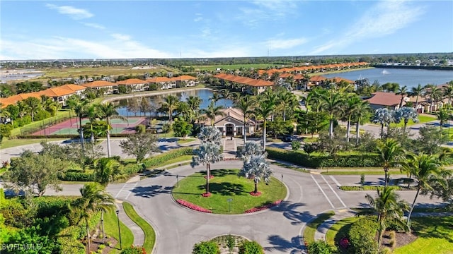 aerial view with a water view