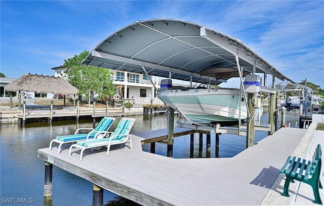 dock area with a water view