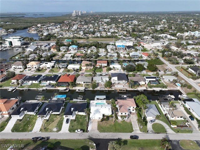 aerial view featuring a water view