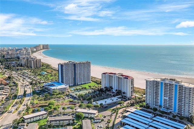 bird's eye view with a water view and a view of the beach