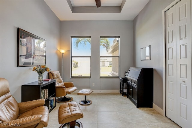 sitting room featuring a tray ceiling