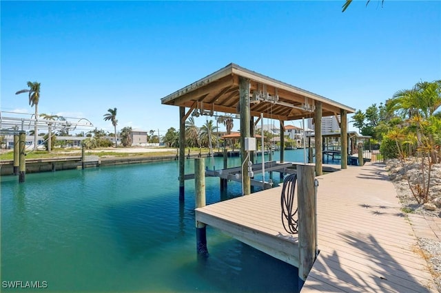 view of dock featuring a water view