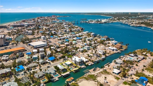 aerial view with a water view