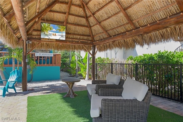 view of patio featuring a gazebo