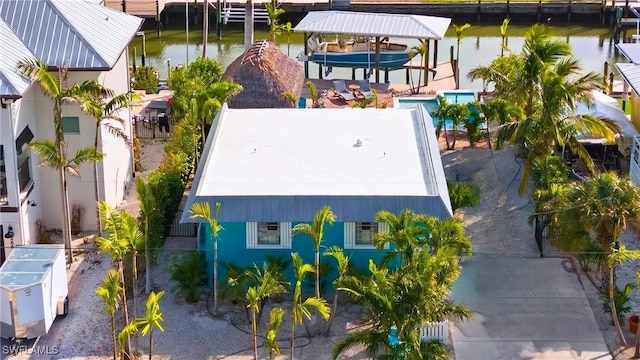 drone / aerial view featuring a water view