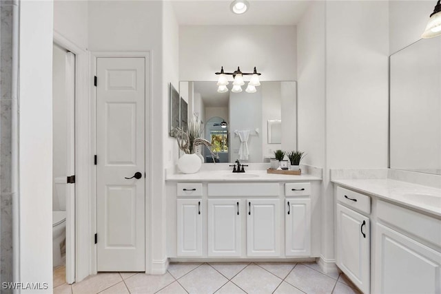 bathroom with tile patterned floors, vanity, and toilet