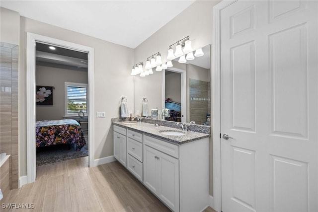 bathroom with hardwood / wood-style floors and vanity