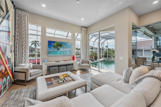 sunroom / solarium featuring a pool