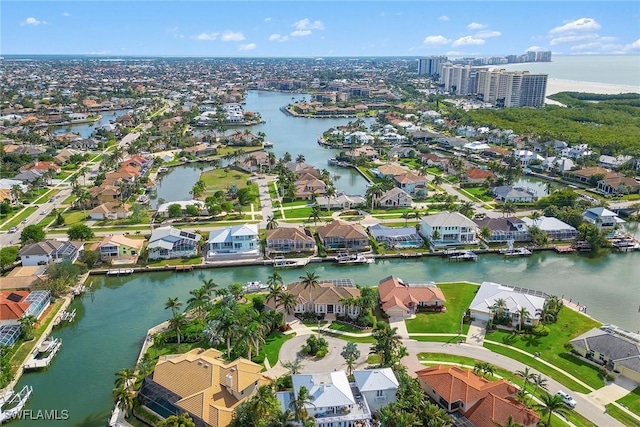 aerial view with a water view