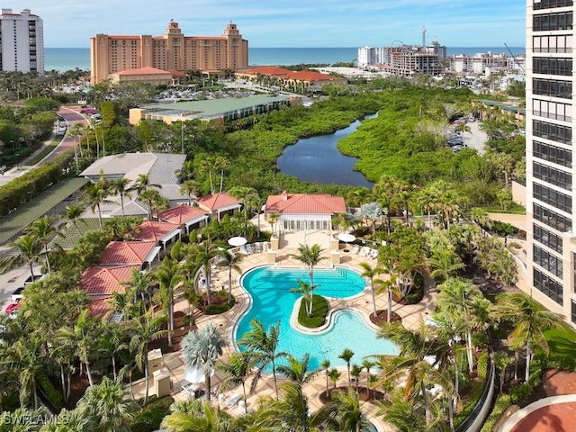 aerial view with a water view