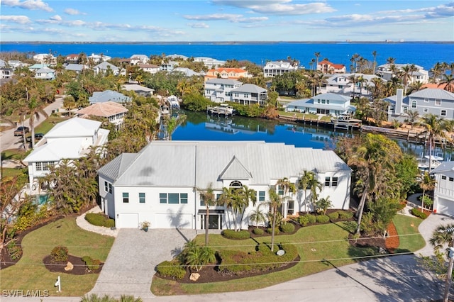 aerial view with a water view