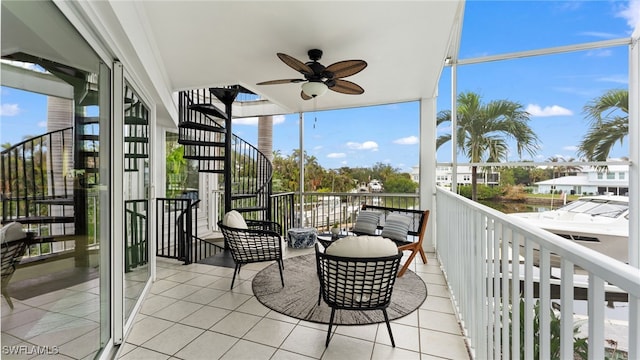 balcony with ceiling fan