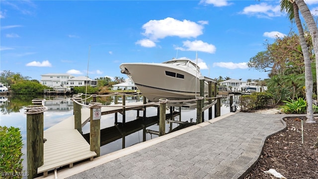 dock area with a water view