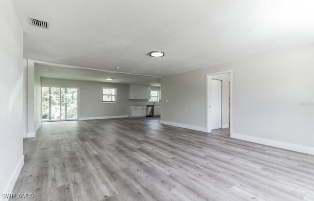 unfurnished living room featuring light hardwood / wood-style flooring