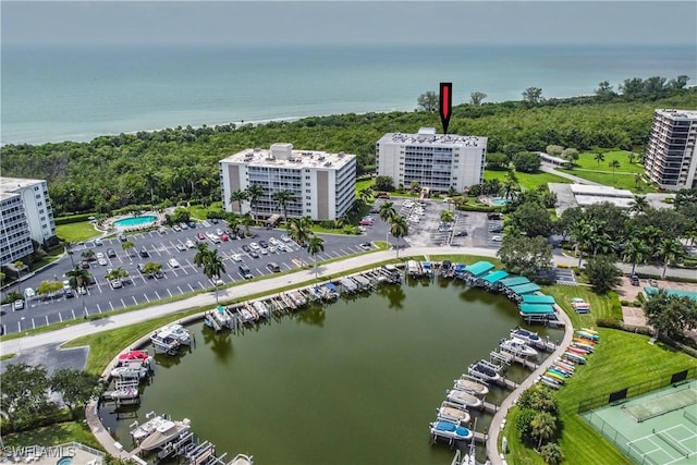 bird's eye view featuring a water view