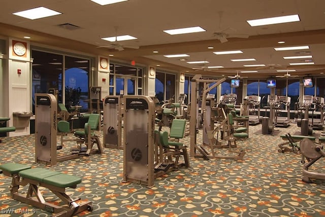 exercise room featuring carpet