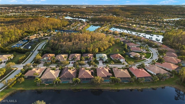 aerial view with a water view