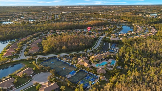 aerial view featuring a water view