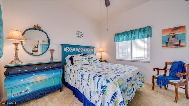 bedroom featuring ceiling fan and carpet