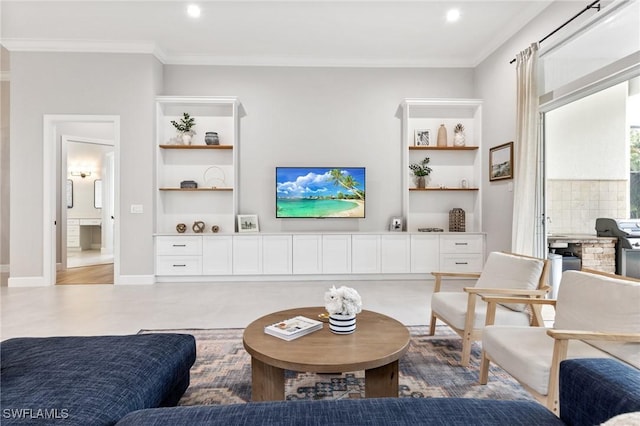 living room featuring ornamental molding