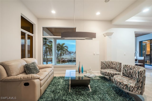 living room featuring ornamental molding