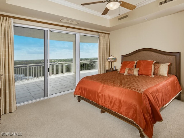 4931 Bonita Bay Blvd Unit 701, Bonita Springs, FL 34134 - carpeted bedroom with crown molding, access to exterior, and a ceiling fan