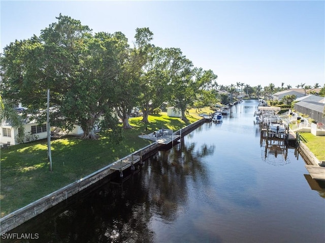 view of water feature with a boat dock