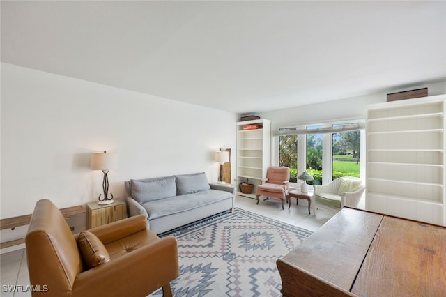 living room with light tile patterned floors